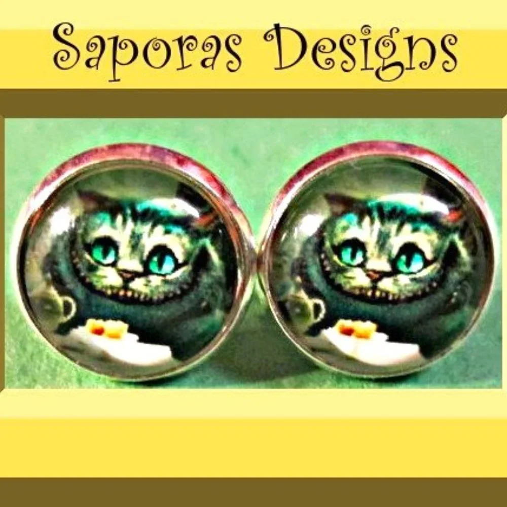 Cheshire The Cat Alice In Wonderland Theme Stud Earrings